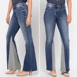 NWT Judy Blue Jeans Georgia Panel Inseam Flare Medium Blue Bellbottom Size 31